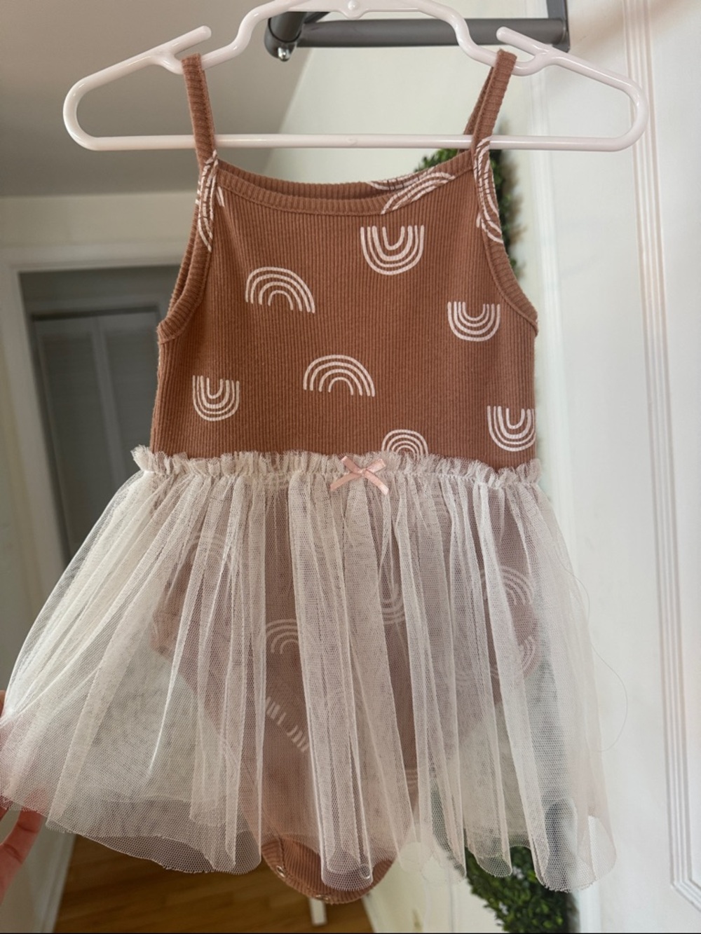 Girls' Brown Tulle Tank Dress with White Rainbows